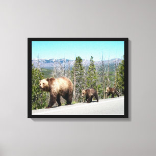 Wild Grizzly Bear Mama und Cubs in Yellowstone Leinwanddruck