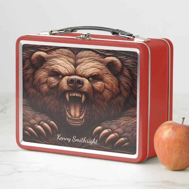 Wild Grizzly Roar, Leather Emboss Metall Brotdose (Beispiel)