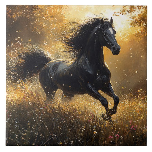 Wild Horse Black Stallion Mustang Fliese (Vorderseite)