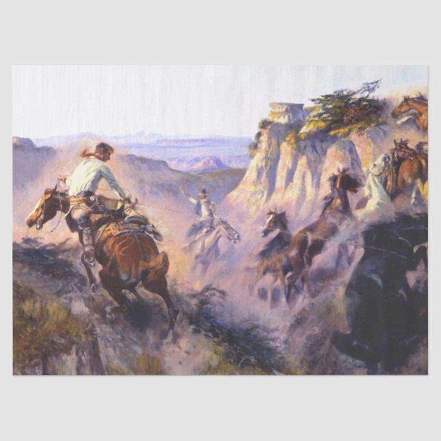 "Wild Horse Hunters" von Charles M Russell Seidenpapier (Vorderseite)