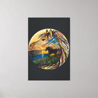 Wild Horse Sunset Kunst - Handgefertigte Kunstwerk Leinwanddruck