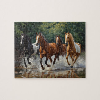 Wild Horses Galloping Water Splash Painting