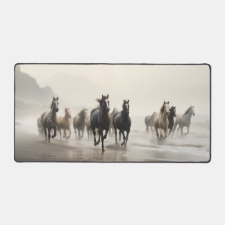 Wild horses on a foggy beach schreibtischunterlage