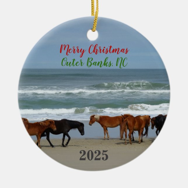Wild Horses Outer Banks OBX 2025 Christmas Ceramic Keramik Ornament (Vorne)