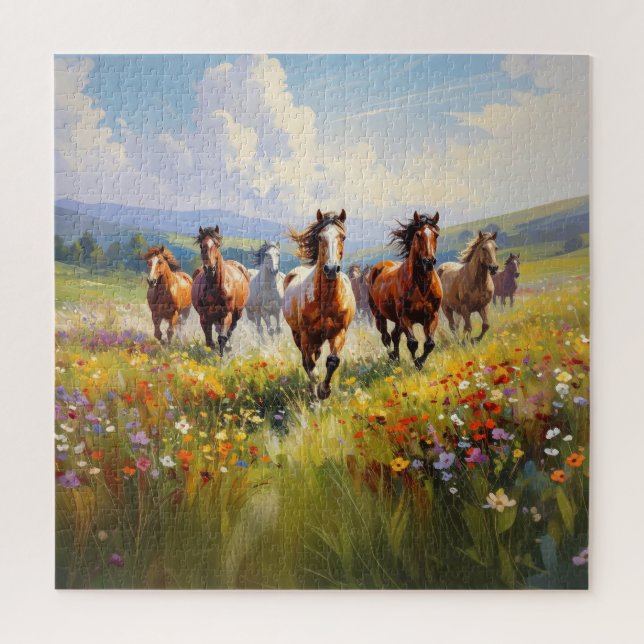 Wild Horses Running in a Wildflower Meadow (Vertikal)