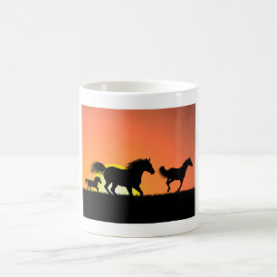 Wild Horses Sonnenuntergang Silhouette Kaffeetasse