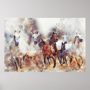 Wild Horses Western Watercolor Art Poster