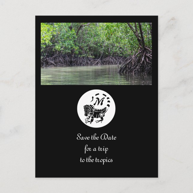 Wild Iguana Silhouette Monogram Foto Einladungspostkarte (Vorderseite)