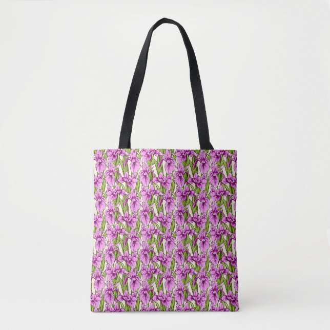 Wild Iris Pattern Fuchsia auf blassgelb Tasche (Vorderseite)