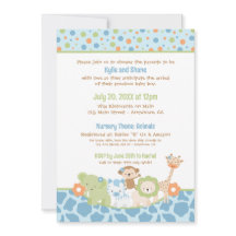 Wild Jungle Animals Baby Boy Shower Invitation