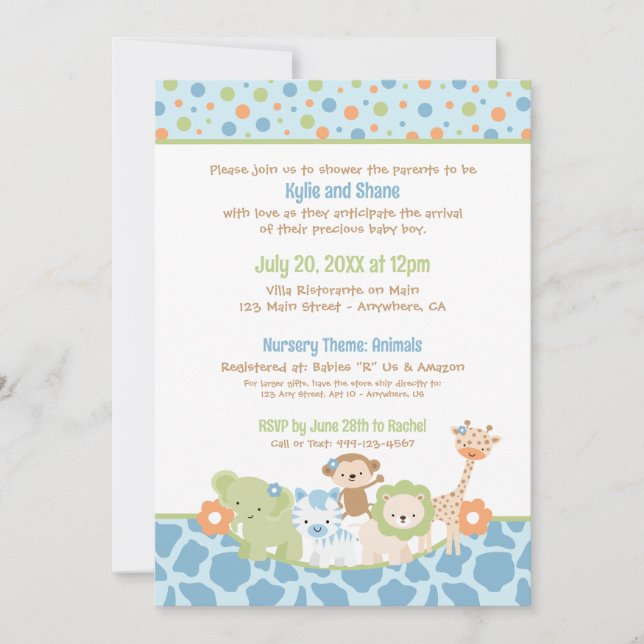 Wild Jungle Animals Baby Boy Shower Invitation (Devant)