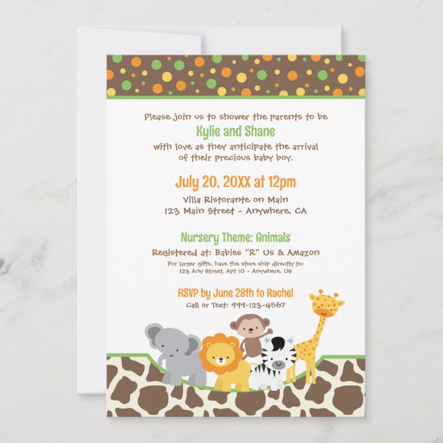 Wild Jungle Animals Baby Shower Invitation (Devant)