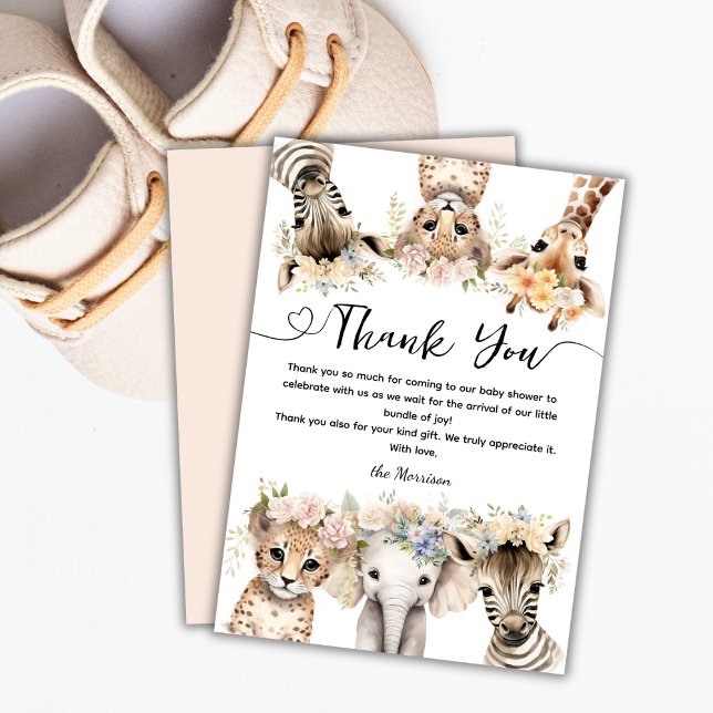 Wild Jungle Animals Safari Baby Shower Girl Dankeskarte (Von Creator hochgeladen)