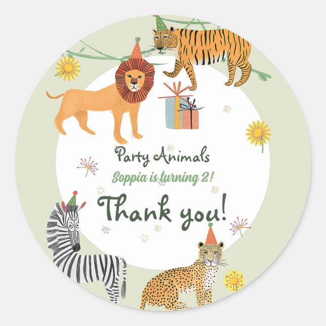 Wild Jungle Birthday Runder Aufkleber (Vorderseite)