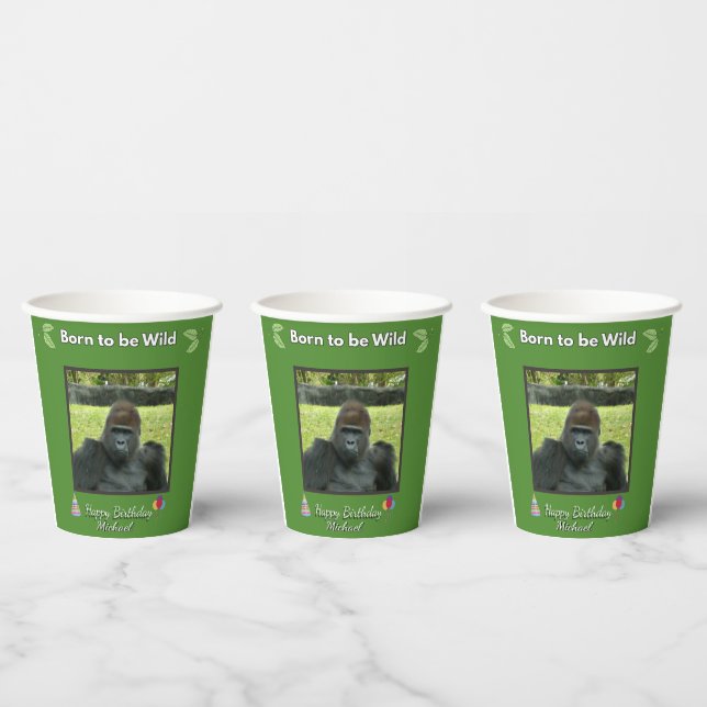 Wild Jungle Gorilla Birthday Design Pappbecher (Multi)