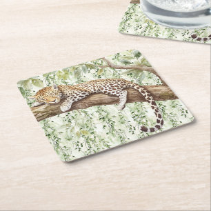 Wild Jungle Green Ivy Leopard Geburtstag Rechteckiger Pappuntersetzer