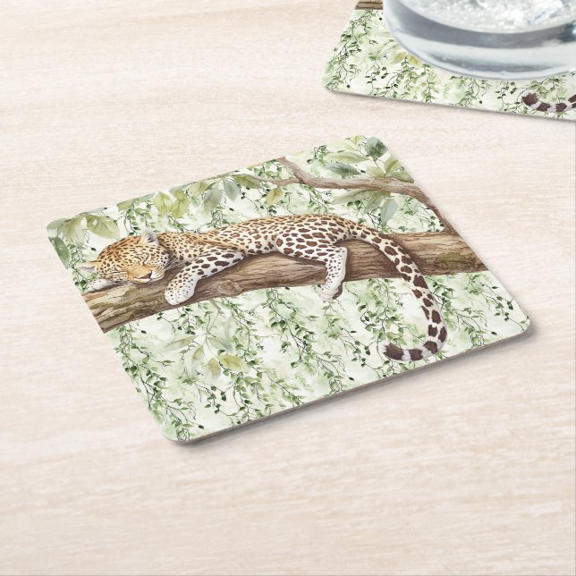 Wild Jungle Green Ivy Leopard Geburtstag Rechteckiger Pappuntersetzer (angewinkelt)