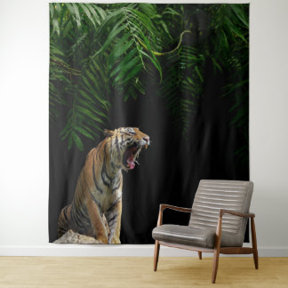 Wild Jungle Roaring Tiger Tapestry Wandteppich