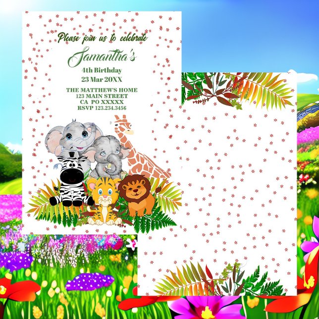 Wild Jungle Safari Baby Tiere Grüne Geburtstag Einladung (Wild Jungle Safari Animal Greenery Birthday Invite)