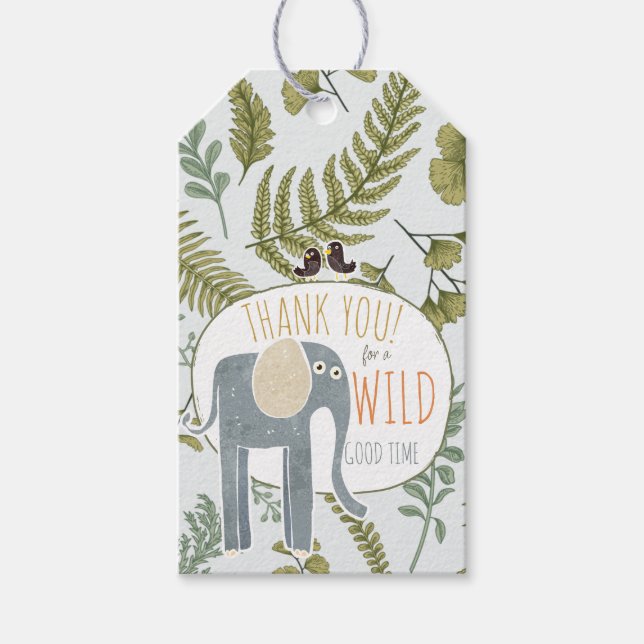 Wild Jungle Safari Tiere Botanische Babydusche Geschenkanhänger (Vorderseite)