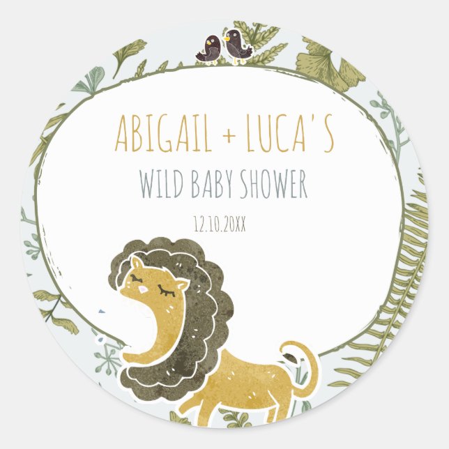 Wild Jungle Safari Tiere Botanische Babydusche Runder Aufkleber (Vorderseite)