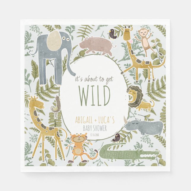 Wild Jungle Safari Tiere Botanische Babydusche Serviette (Vorderseite)