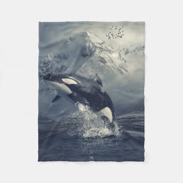 Wild Killer Whale Jumping Fleecedecke (Vorderseite)