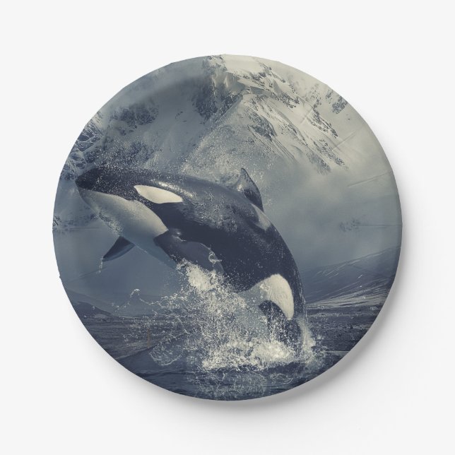 Wild Killer Whale Jumping Pappteller (Vorderseite)