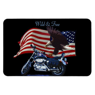 Wild & kostenlos - Patriotischer Adler, Motorrad u Magnet