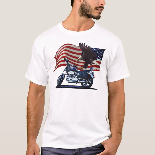 Wild & kostenlos - Patriotischer Adler, Motorrad u T-Shirt (Vorderseite)