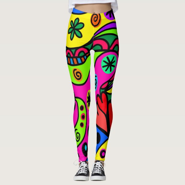 Wild, kühl, hell, Abstraktes psychedelisches Desig Leggings (Vorderseite)
