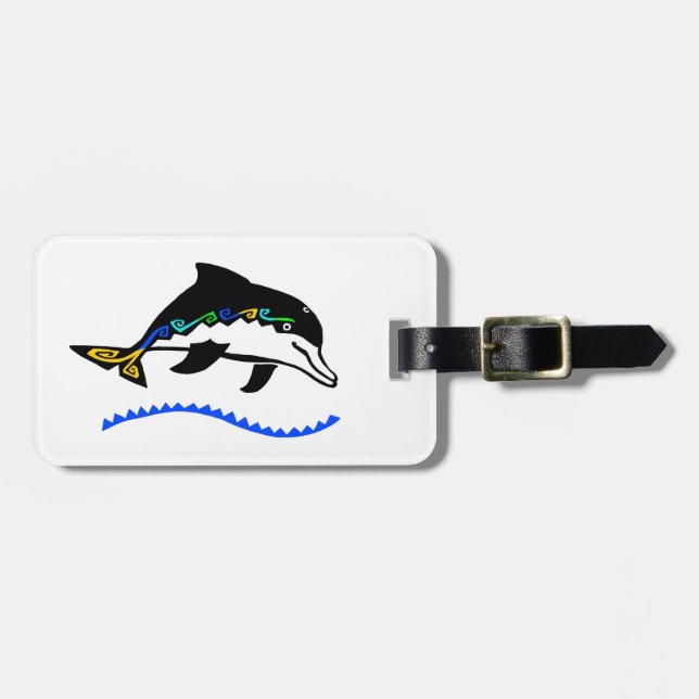 wild lebende Tiere - grafisches DOLPHIN - Marine - Gepäckanhänger (Vorderseite horizontal)
