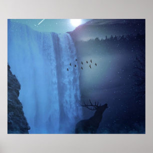 Wild lebende Tiere und Wasserfälle Poster