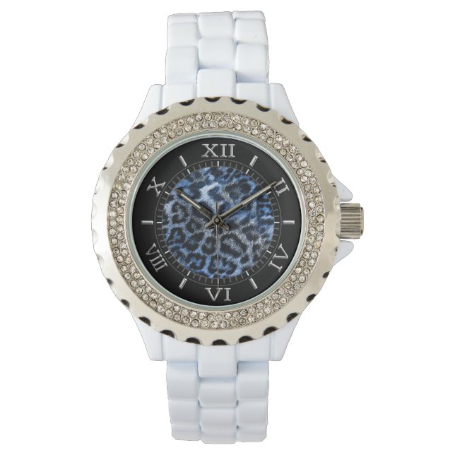 Wild Leopard Blue Saphire Furry Art Dial Armbanduhr (Vorderseite)