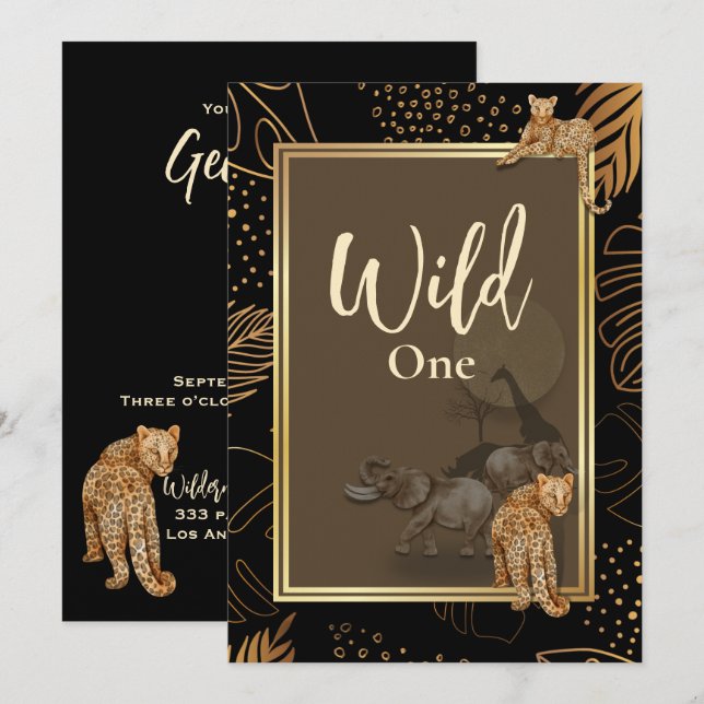 Wild leopard goldene Dusche schwarze Einladungen E (Vorne/Hinten)