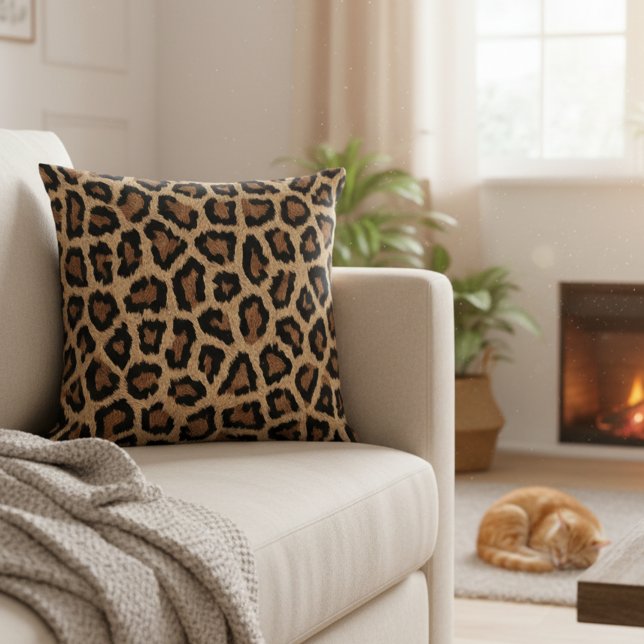 Wild Leopard Print Decorative Throw Pillow Kissen (Leopard print decorative throw pillow.)