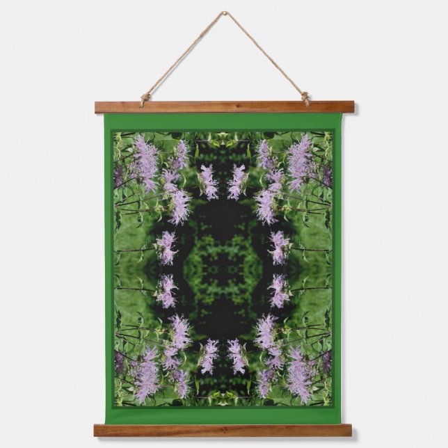 Wild Lila Bee Balm Abstrakt Wandteppich Mit Holzrahmen (Vorderseite)