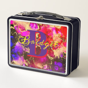 Wild Lila und Fuscia Alcohol Tinte Metal Lunch Box