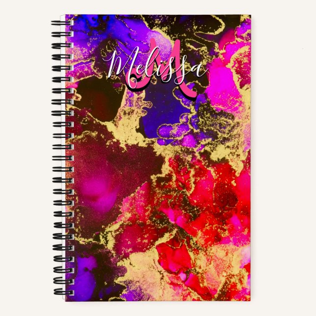 Wild Lila und Fuscia Alkohol Tinte Notizbuch (Vorderseite)