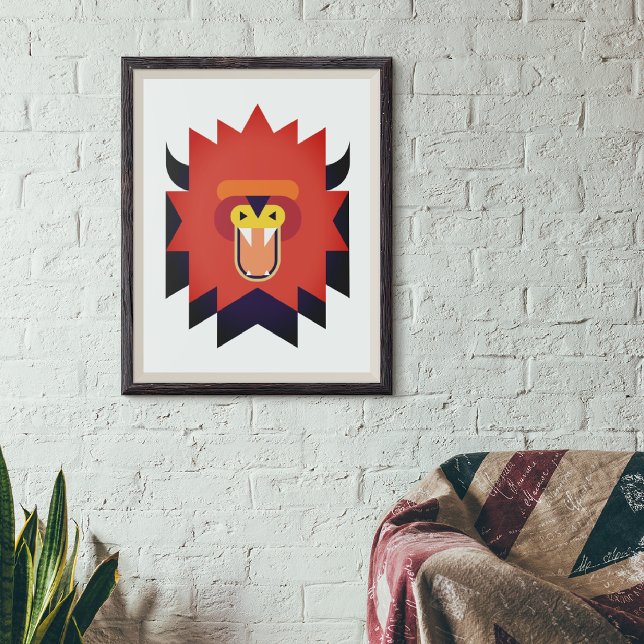 Wild Lion Cartoon Art Leinwanddruck (art print on the wall of a relaxing living room)