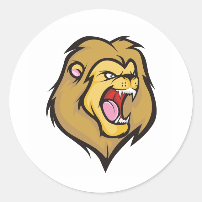 Wild Lion Cartoon Style Runder Aufkleber (Vorderseite)