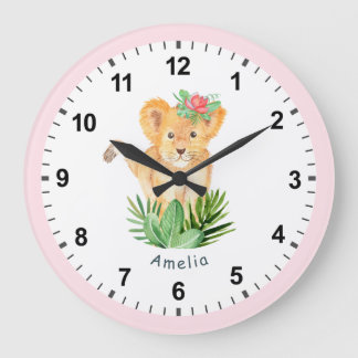 Wild Lion Cub Fun Jungle Safari Girl's Room Decke Große Wanduhr