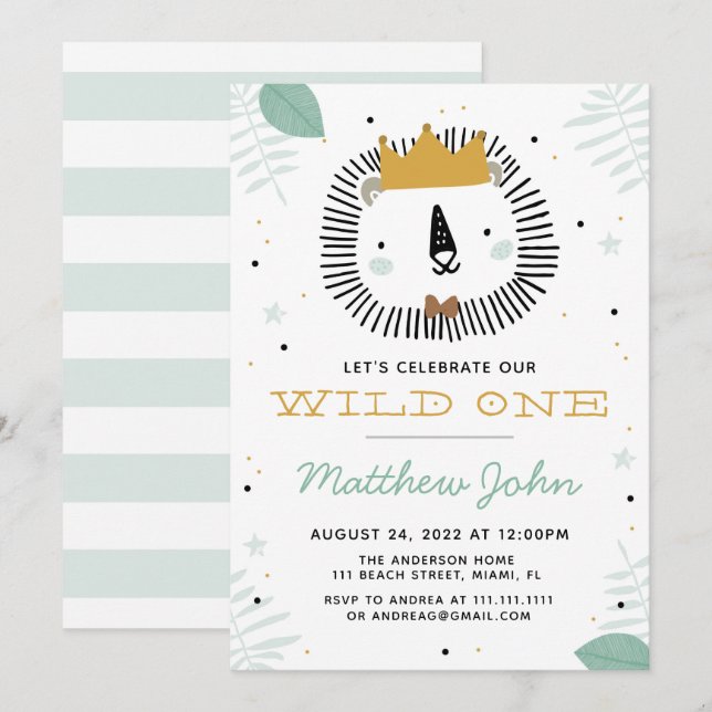 Wild Lion Geburtstagsparty Einladung (Vorne/Hinten)