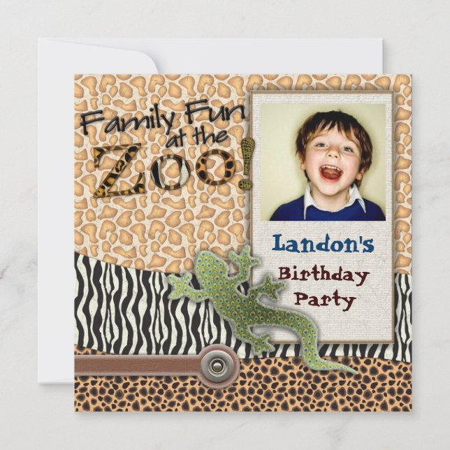 Wild Lizzard Safari Zoo Birthday Foto Einladung (Vorderseite)