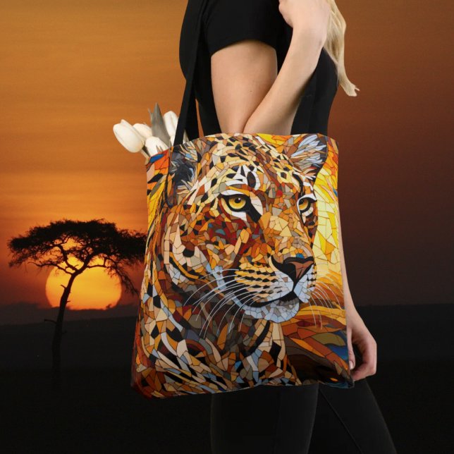 Wild Majesty Cheetah Sunset: Mosaikkunst Tasche (Wild Mosaic Cheetah Sunset All-Over Printed Tote Bag)