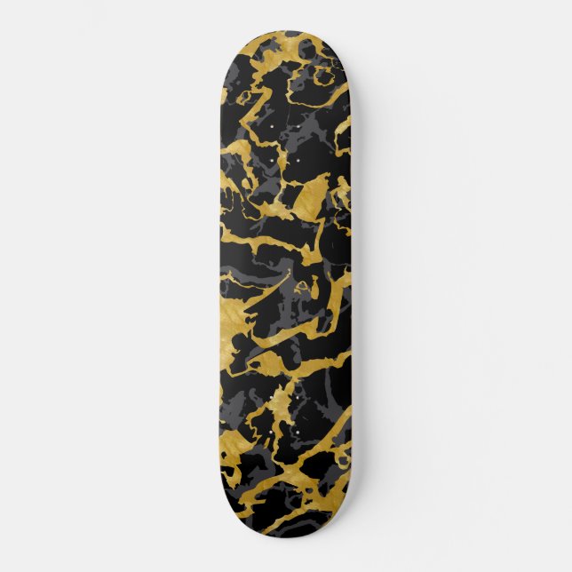 Wild Marmor 8 - Schwarz und Gold, Grau Skateboard (Vorderseite)