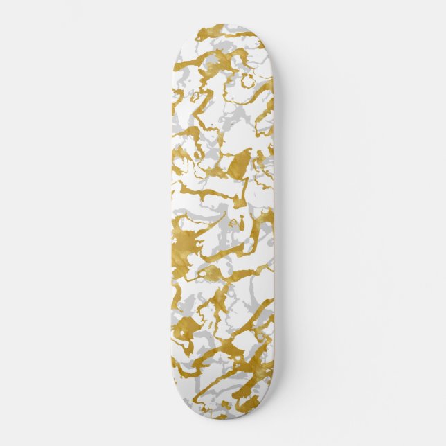 Wild Marmor 9 - weiß und Gold, grau Skateboard (Vorderseite)