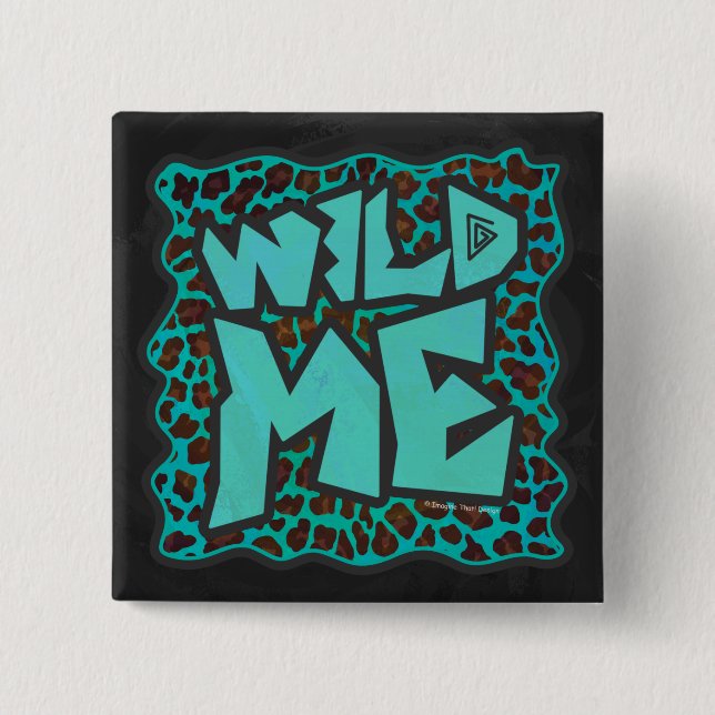 Wild Me Brown und Aquamarin Leopard Design Button (Vorderseite)