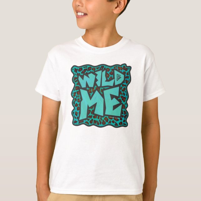 Wild Me Brown und Aquamarin Leopard Design T-Shirt (Vorderseite)