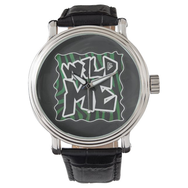 Wild Me Green and Black Zebra Pattern Armbanduhr (Vorderseite)